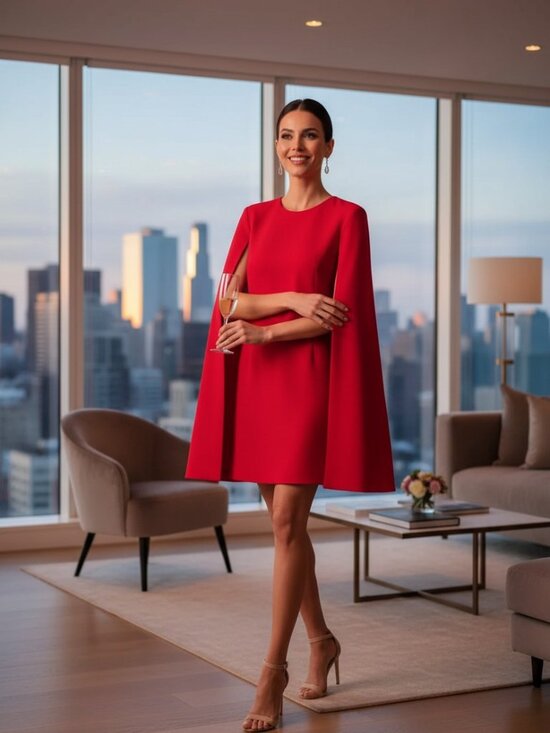 Calvin Klein Dresses & Skirts - DESIGNER CALVIN KLEIN RED SLEEVELESS KNEE LENGTH CAPE DRESS SIZE 10.R
